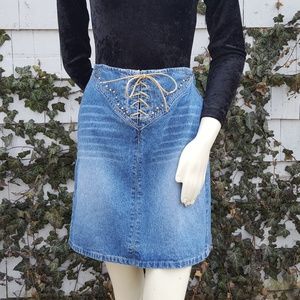 Y2K Studded Denim Skirt Vintage Distressed Mini